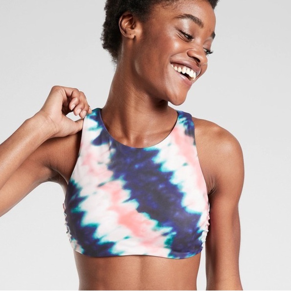 Athleta Maldives Bra Cup Bikini Top High Neck Tie Dye size 32 B/C